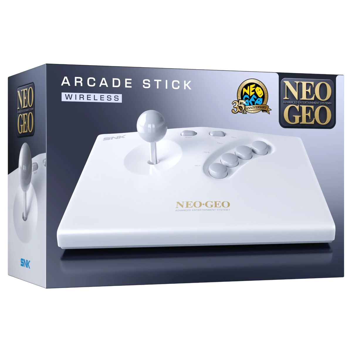 Biały bezprzewodowy joystick NEO-GEO z klawiszami i dżojstikiem, idealny dla graczy