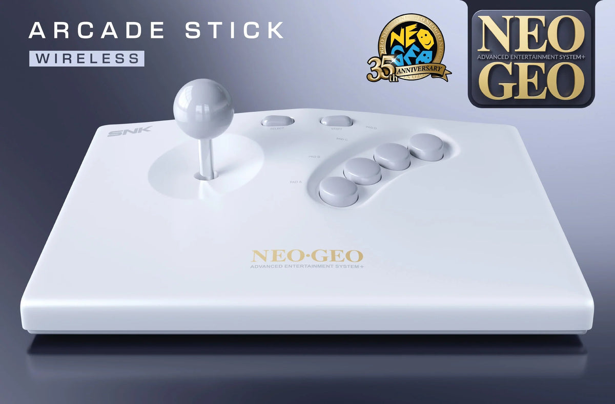 Biały bezprzewodowy joystick arcade SNK Neo Geo z 35. rocznicą, idealny do gier retro