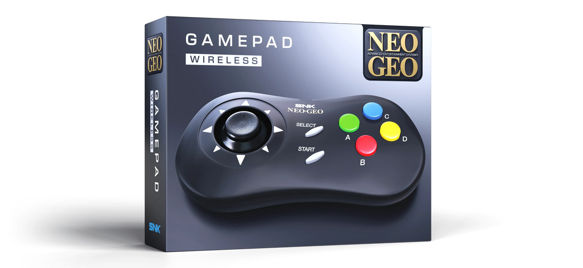 Bezprzewodowy gamepad SNK Neo Geo z klasycznymi przyciskami i dżojstikiem, idealny dla graczy.