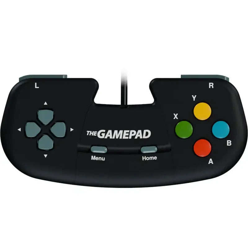 Czarny gamepad z kolorowymi przyciskami A, B, X, Y i dżojstikami L, R – idealny do gier komputerowych.
