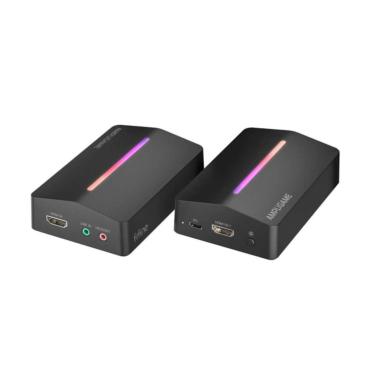 Czarny zestaw Ampligame z RGB podświetleniem, HDMI IN/OUT, portami audio i USB-C dla komputera i biura