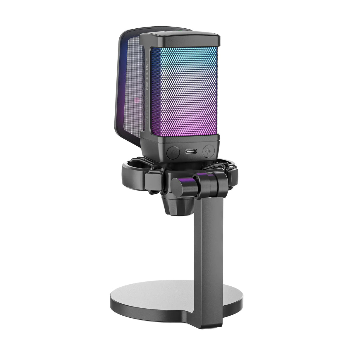 Mikrofon z RGB podświetleniem na statywie do streamingu i nagrywania w Home Office
