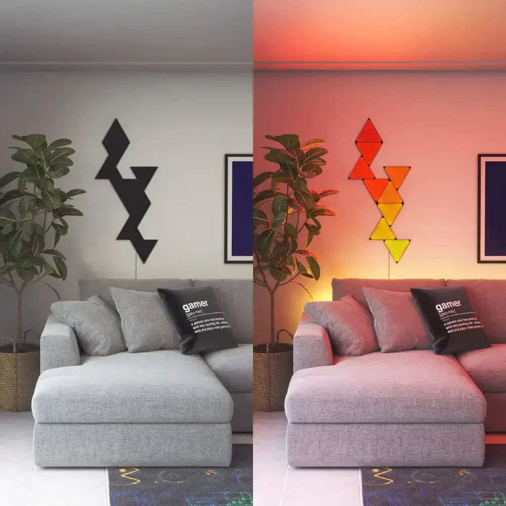Inteligentna lampa LED w kształcie trójkątów, zmieniająca kolor – idealna do home office i gamingu