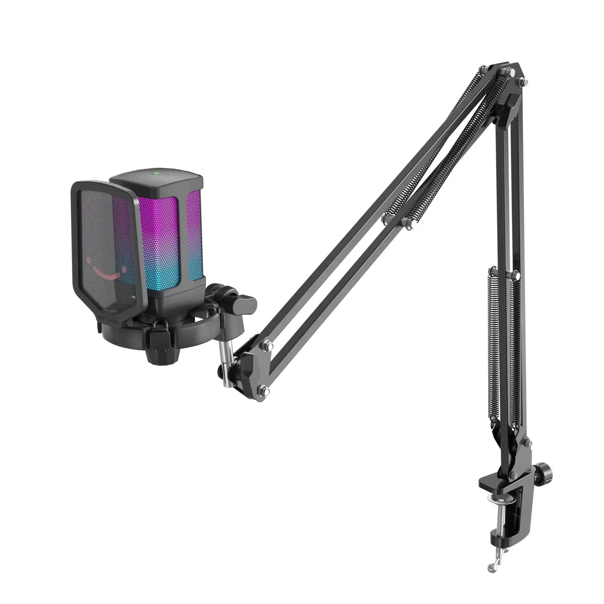 Mikrofon z RGB i statywem do biurka, idealny dla Home Office i streamingu
