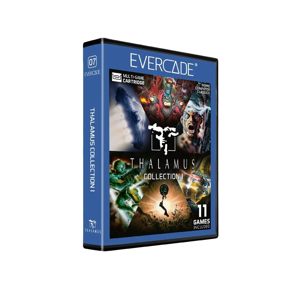 Pudełko Evercade Thalamus Collection 1 z 11 klasycznymi grami komputerowymi