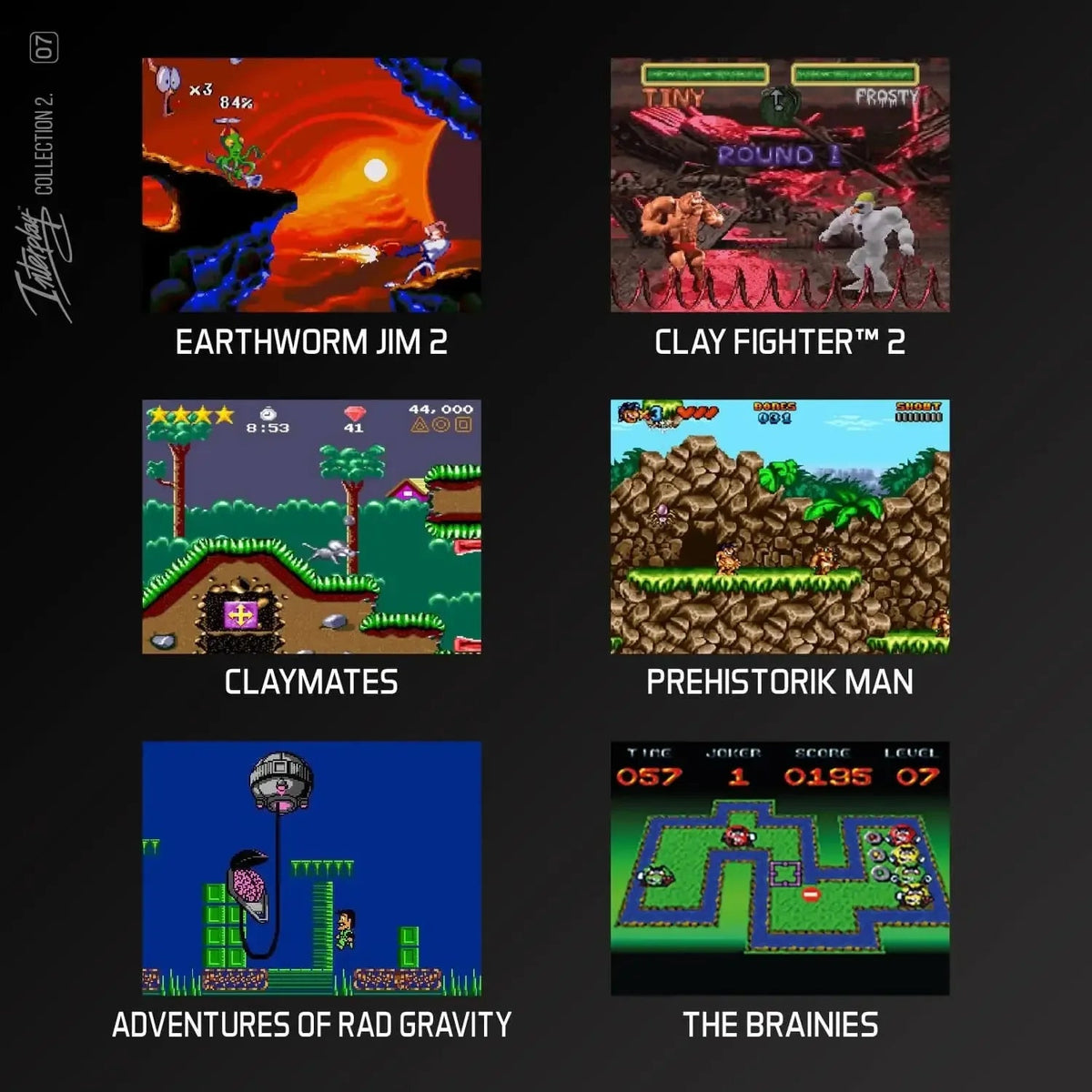 Kolekcja klasycznych gier retro: Earthworm Jim 2, Clay Fighter 2, Claymates, Prehistorik Man, Adventures of Rad Gravity, The Brainies