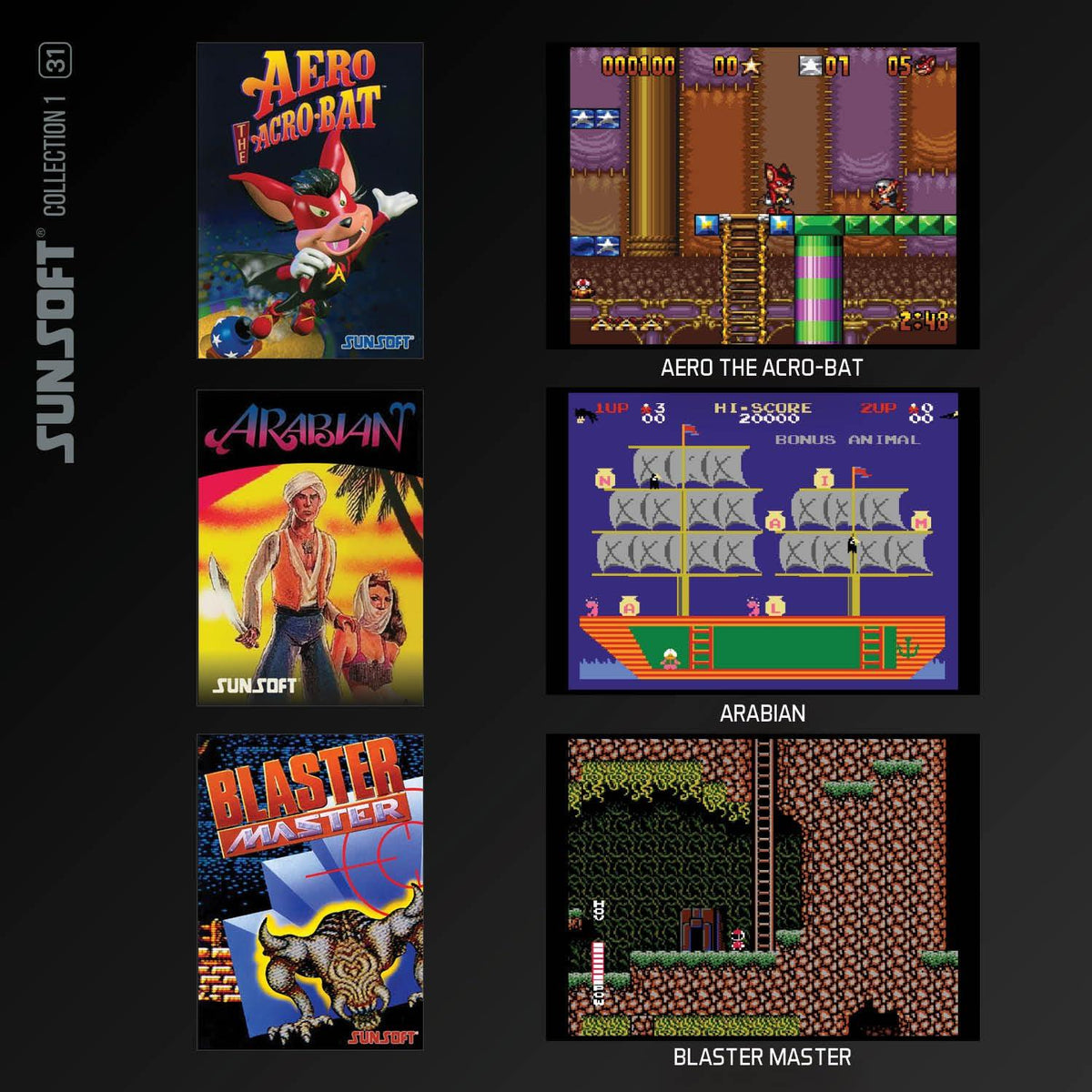 Kolekcja klasycznych gier Sunsoft: Aero the Acro-Bat, Arabian, Blaster Master – retro grafika i gameplay