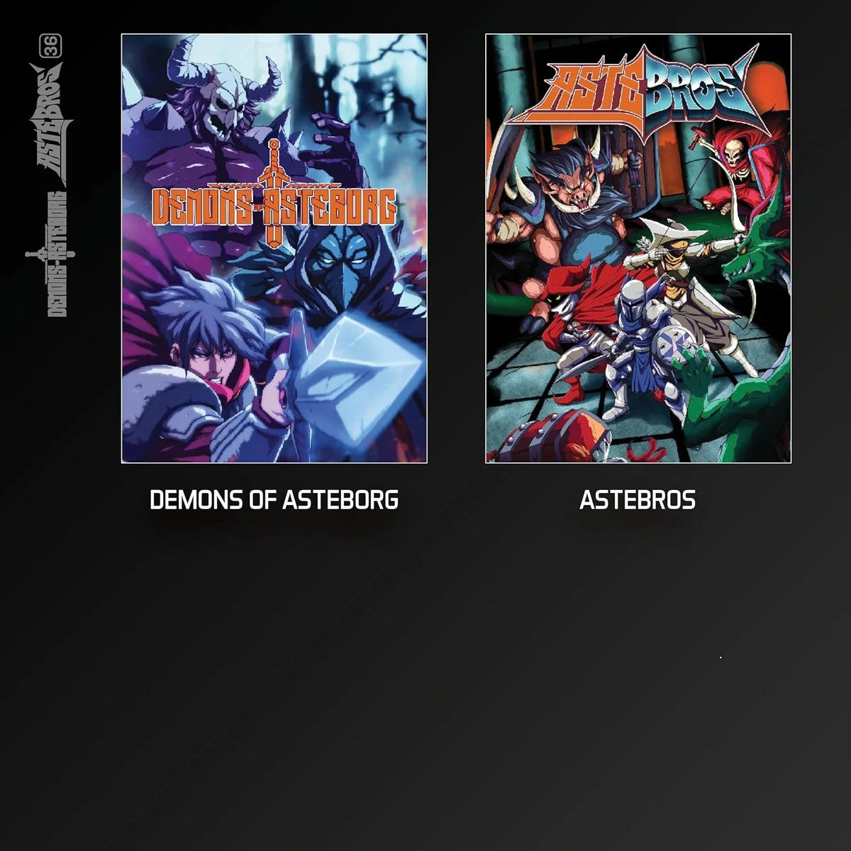 Okładki komiksów Demons of AsteBorg i AsteBros z bohaterami fantasy i akcją