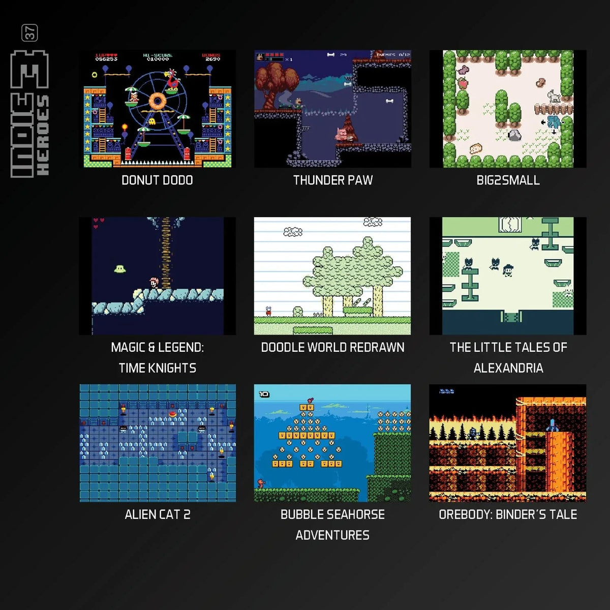 Kolekcja gier indie w stylu pixel art: Donut Dodo, Thunder Paw, Big2Small i inne tytuły retro