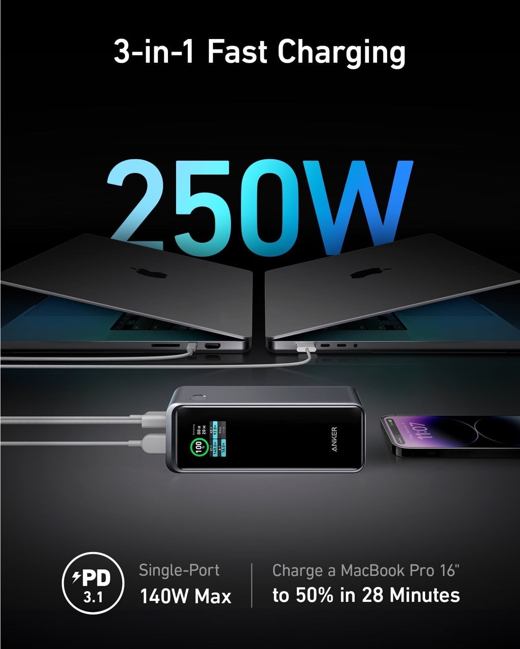 Anker - Prime 27,650mAh Power Bank (250W)