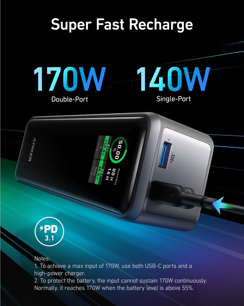Anker - Prime 27,650mAh Power Bank (250W)