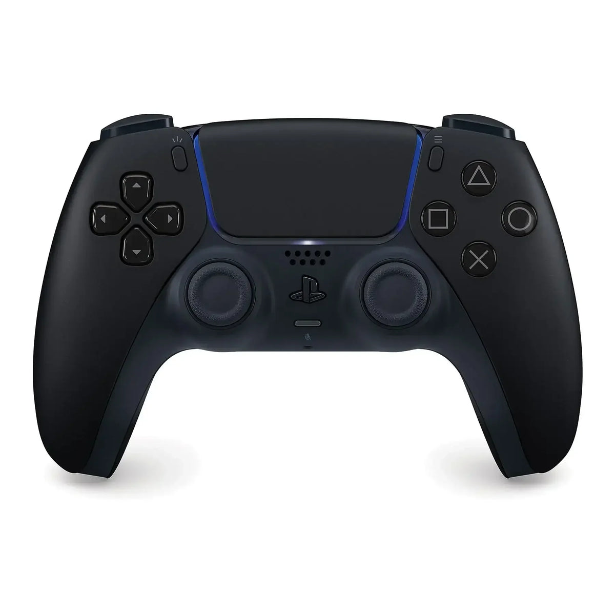 Czarny bezprzewodowy kontroler PlayStation 5 z niebieskim podświetleniem, idealny do gier i rozrywki