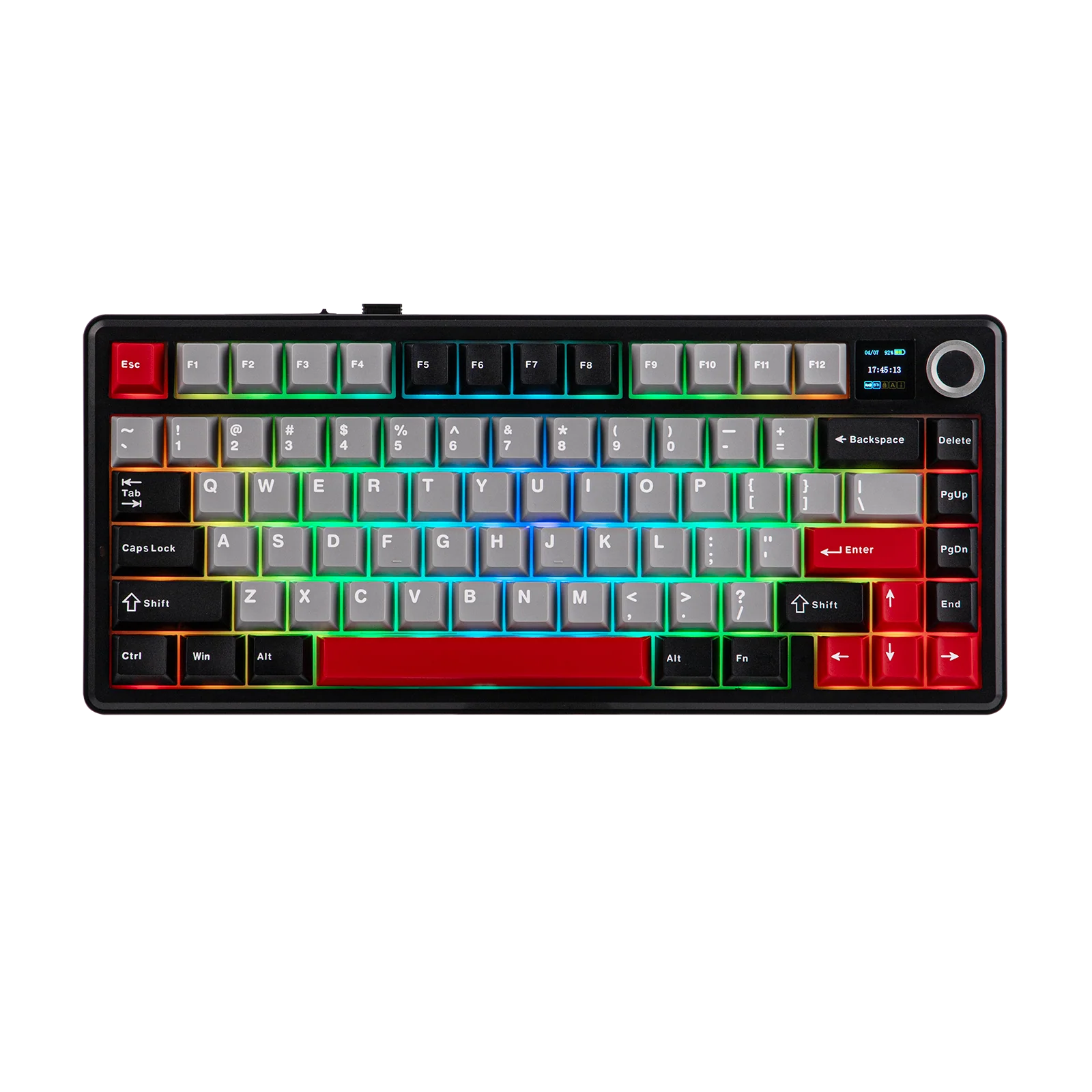 AULA - F75 MAX - Gasket-Mounted Hot-Swappable Tri-Mode Mechanical Keyboard with TFT Screen - Black + Red