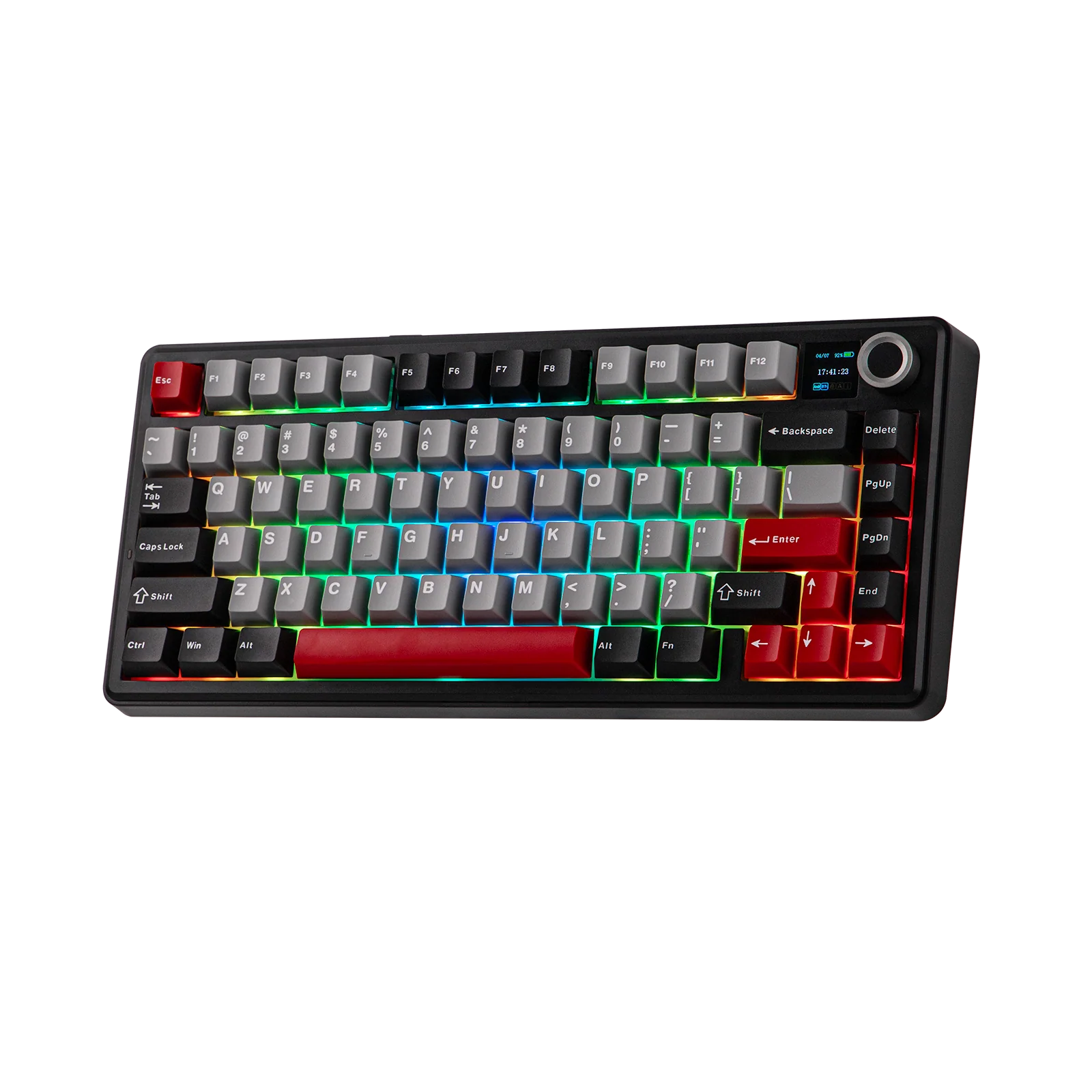 AULA - F75 MAX - Gasket-Mounted Hot-Swappable Tri-Mode Mechanical Keyboard with TFT Screen - Black + Red