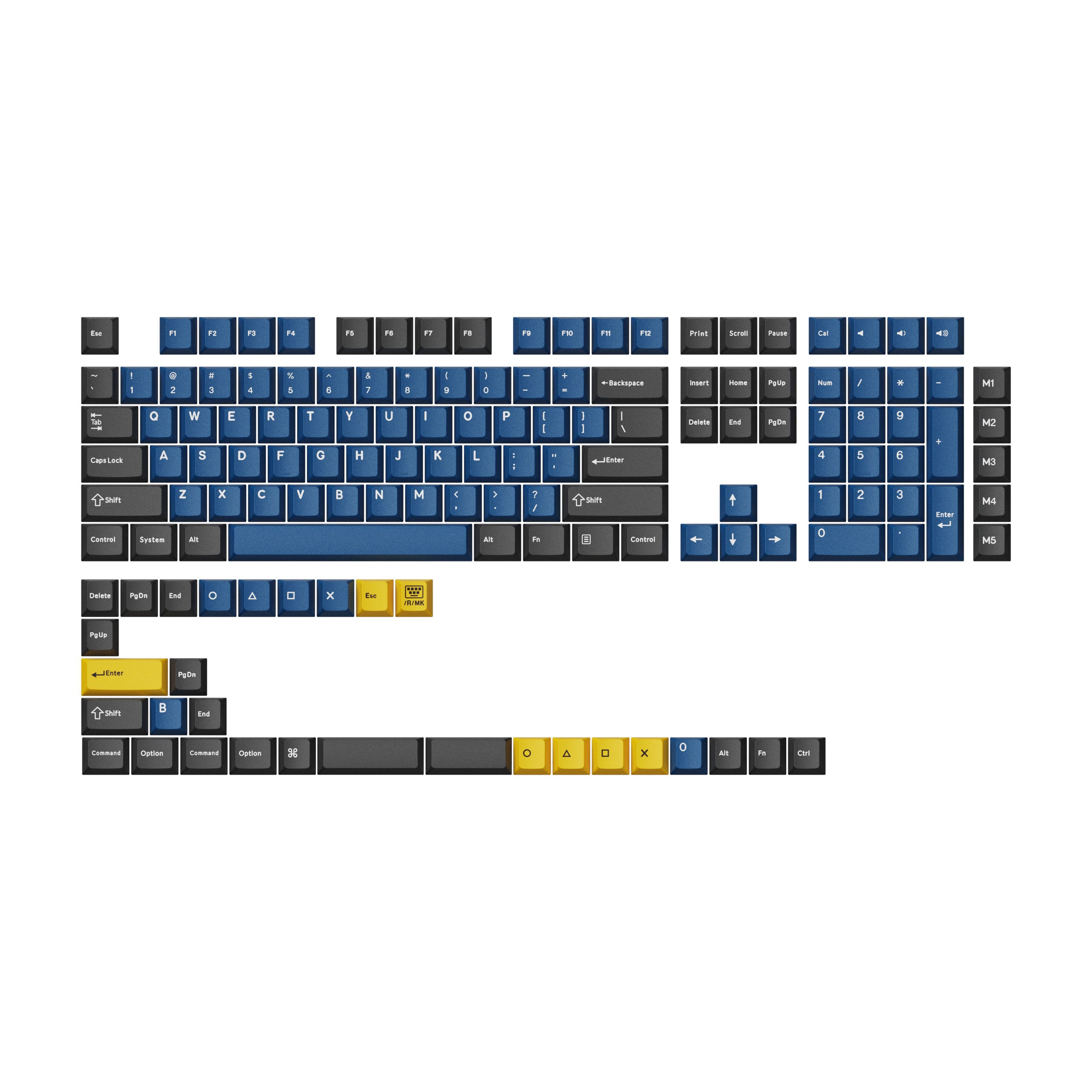 Keychron - Cherry Profile Double-Shot PBT Full Set Keycaps - Dolch Red, Gray White Mint, Blue Black Yellow