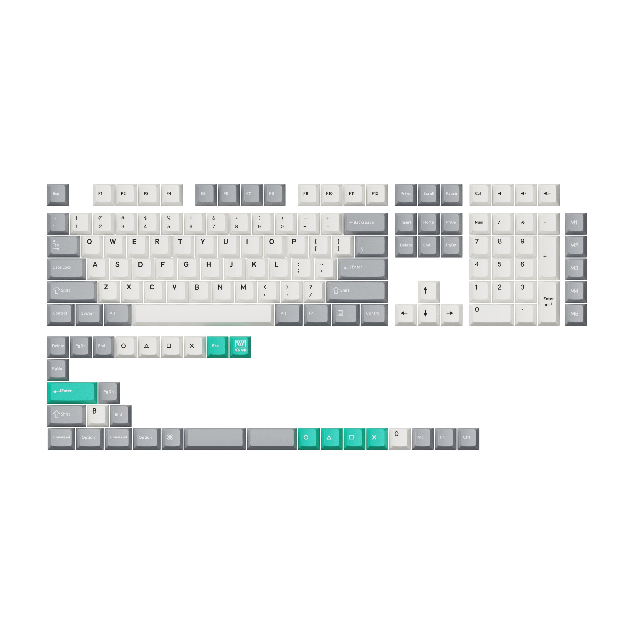 Keychron - Cherry Profile Double-Shot PBT Full Set Keycaps - Dolch Red, Gray White Mint, Blue Black Yellow