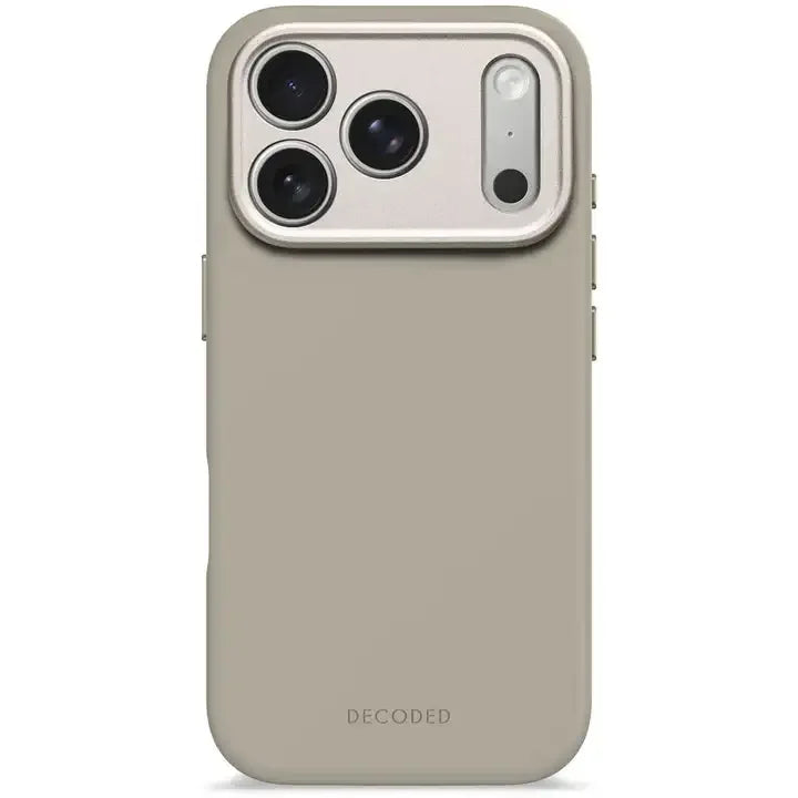 Beżowa obudowa telefonu z widocznym modułem aparatu i napisem DECODED na dole