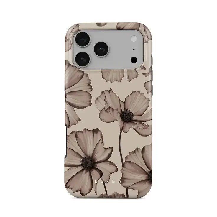 Elegancki etui na telefon z kwiatowym wzorem, idealne do stylowego desk setupu