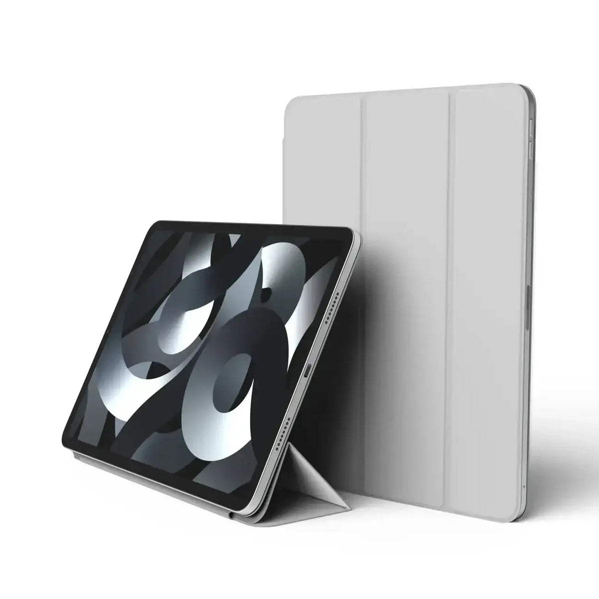 Szare etui na tablet z funkcją podstawki, nowoczesny design do biura home office