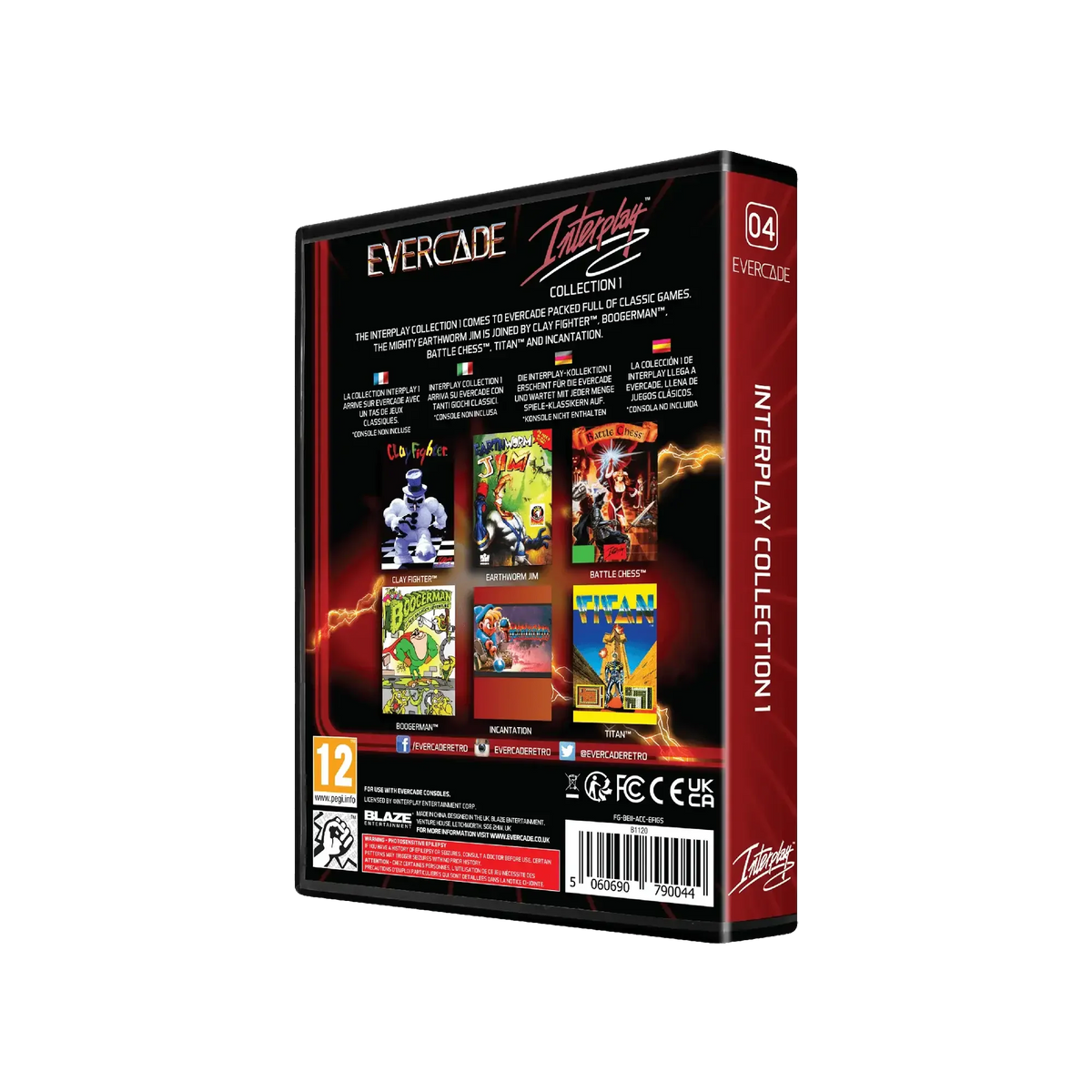 Pudełko Evercade Interplay Collection 1 z klasycznymi grami jak Clay Fighter, Earthworm Jim i Battle Chess