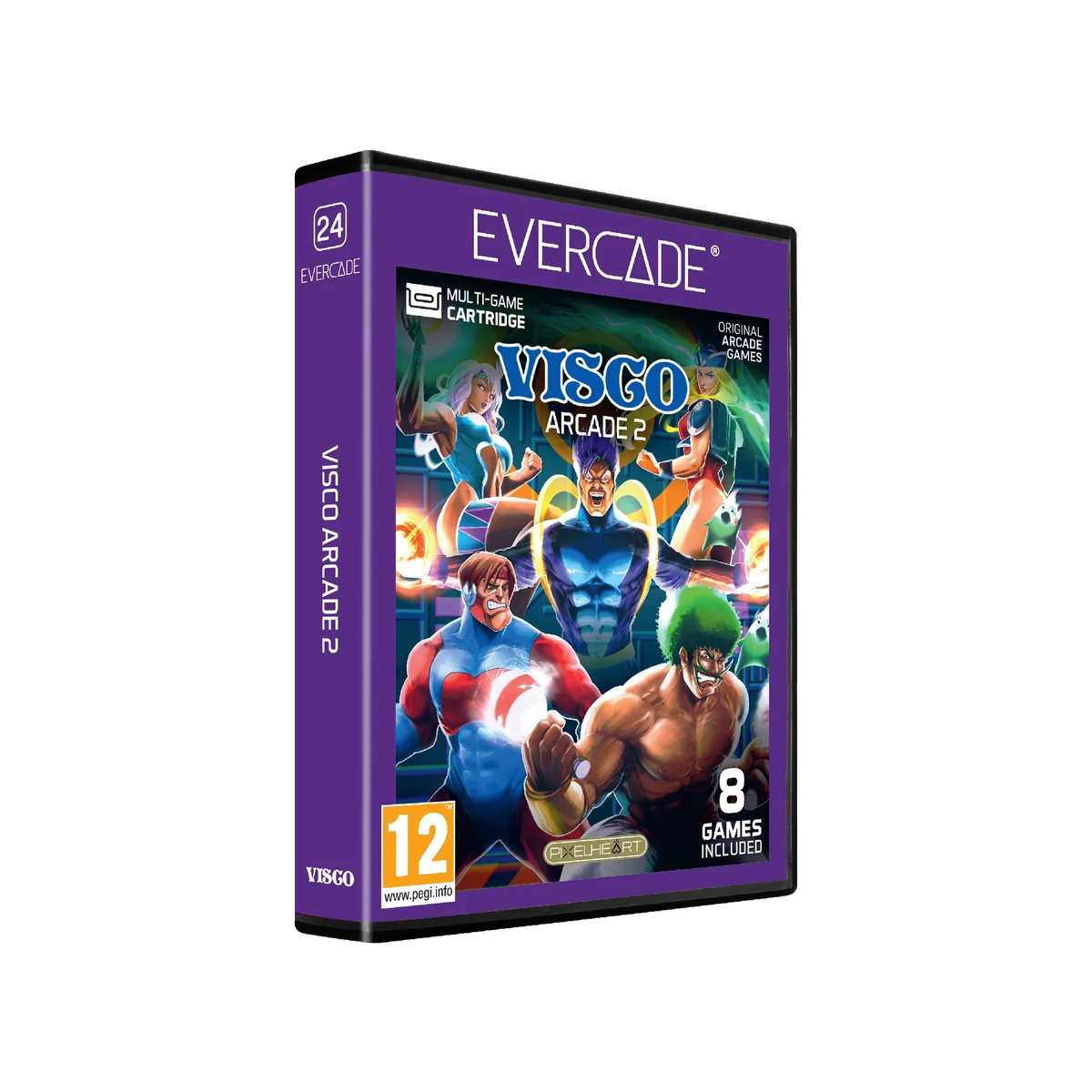 Pudełko gry Visco Arcade 2 na konsolę Evercade, 8 klasycznych gier, wiek 12+