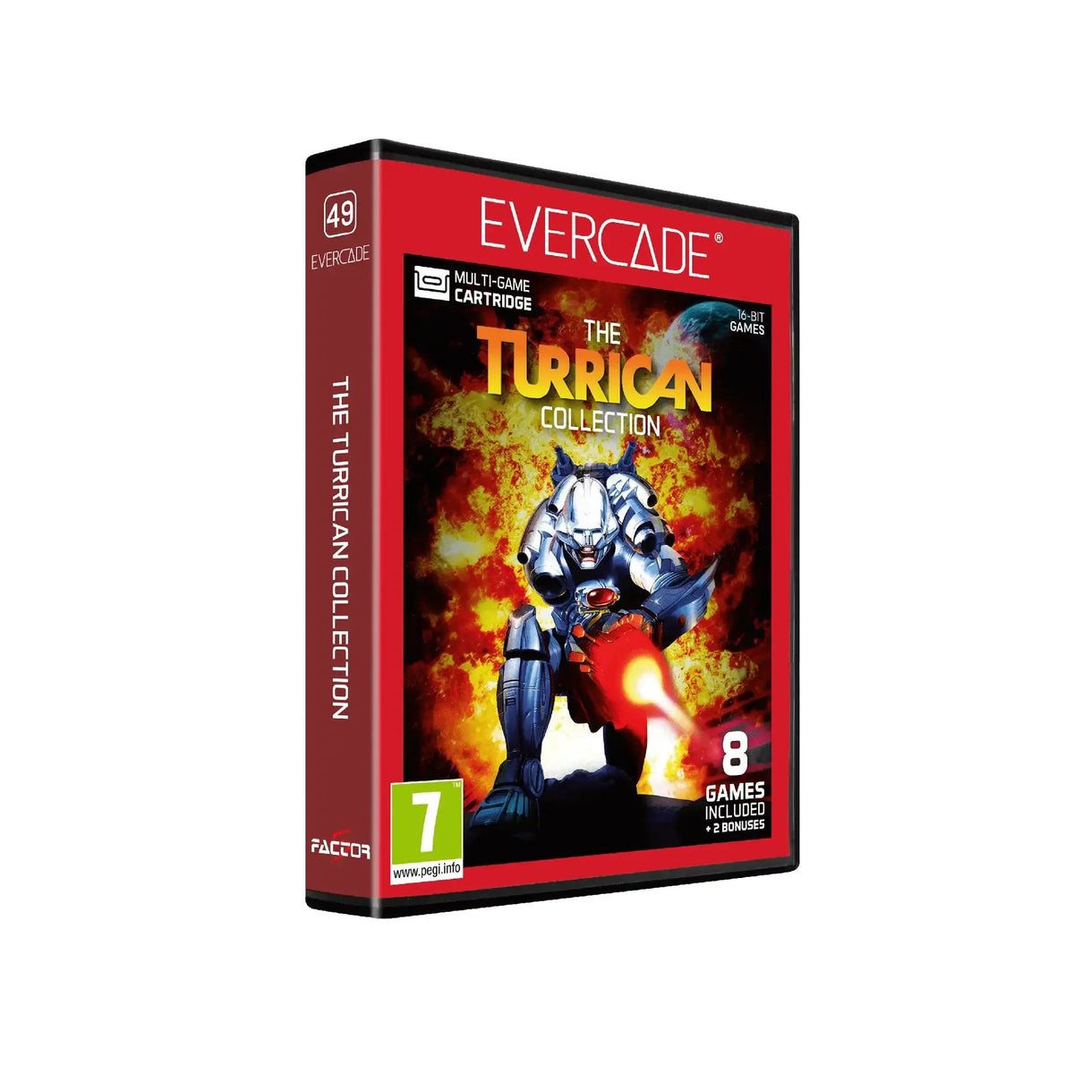 The Turrican Collection – pudełko gry z 8 klasycznymi grami 16-bitowymi na konsolę Evercade