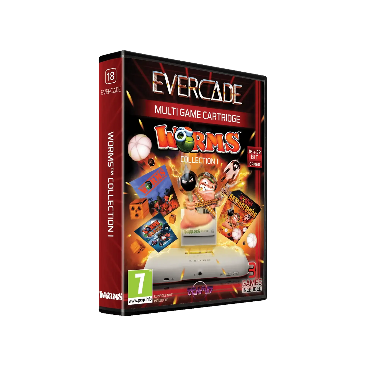 Pudełko Evercade z kolekcją gier Worms Collection 1, 3 gry w jednym, wersja 16+32 bit