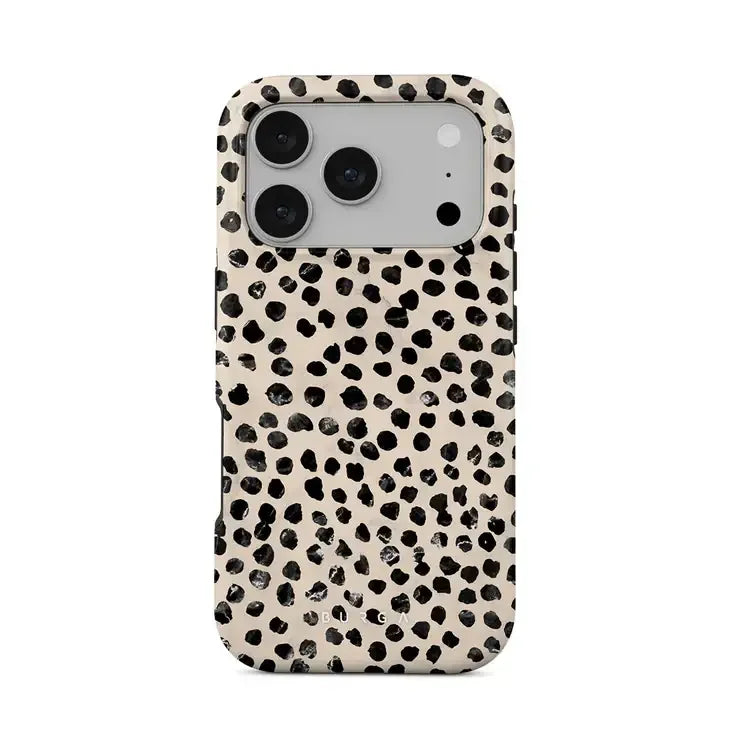 Elegancki etui na telefon z wzorem w kropki, idealne do stylowego desk setupu i home office