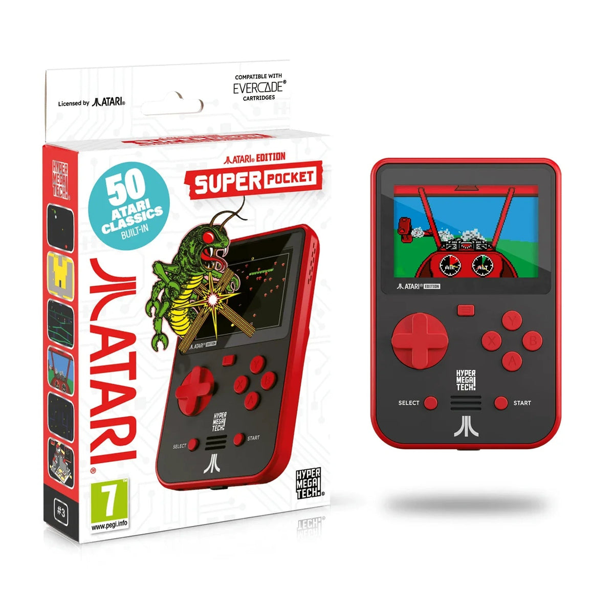 Czerwona konsola przenośna Atari Super Pocket z 50 grami klasycznymi, idealna dla fanów retro gamingu