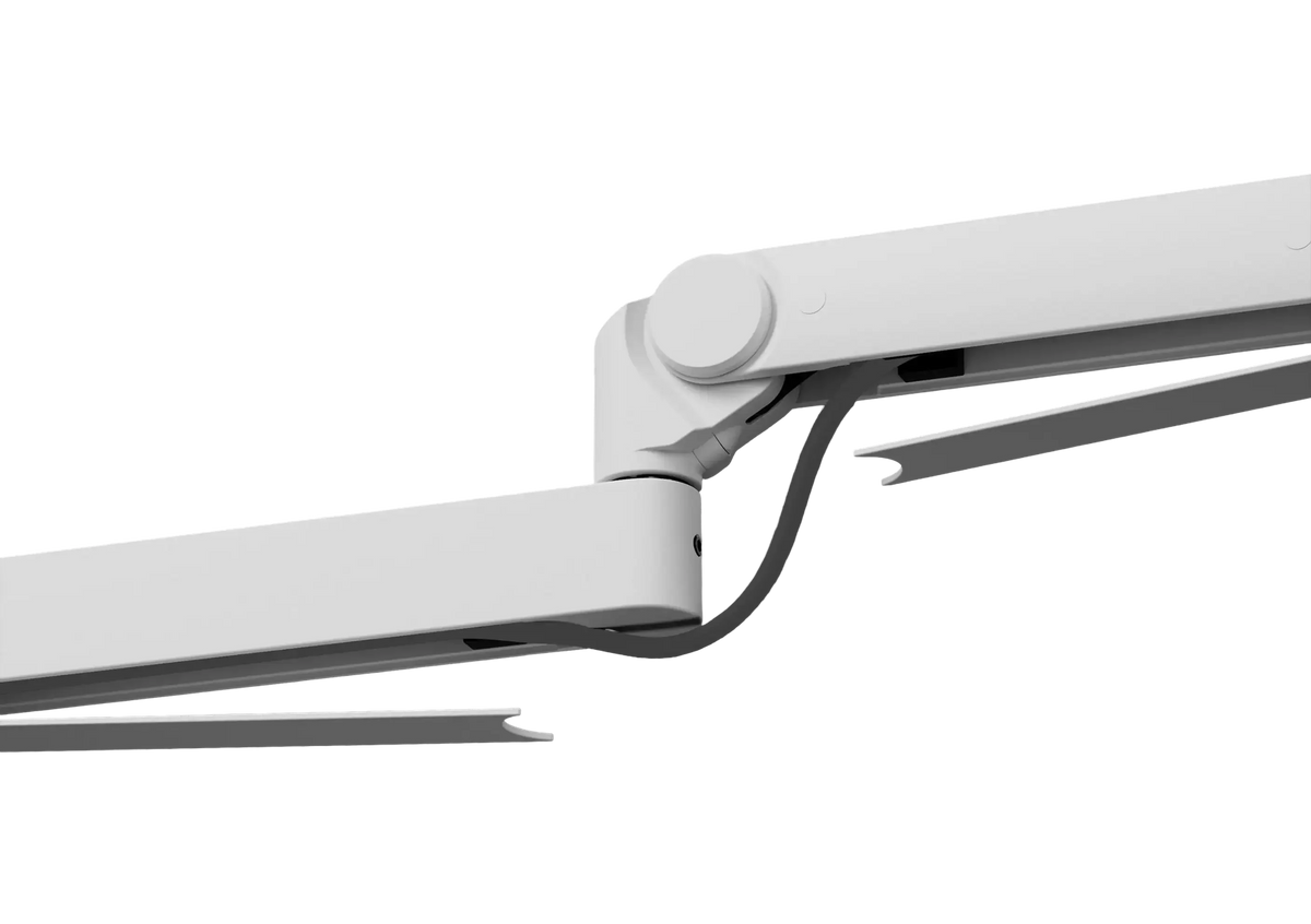 Biały stojak na monitor z przewodem, idealny do Home Office i desk setupu