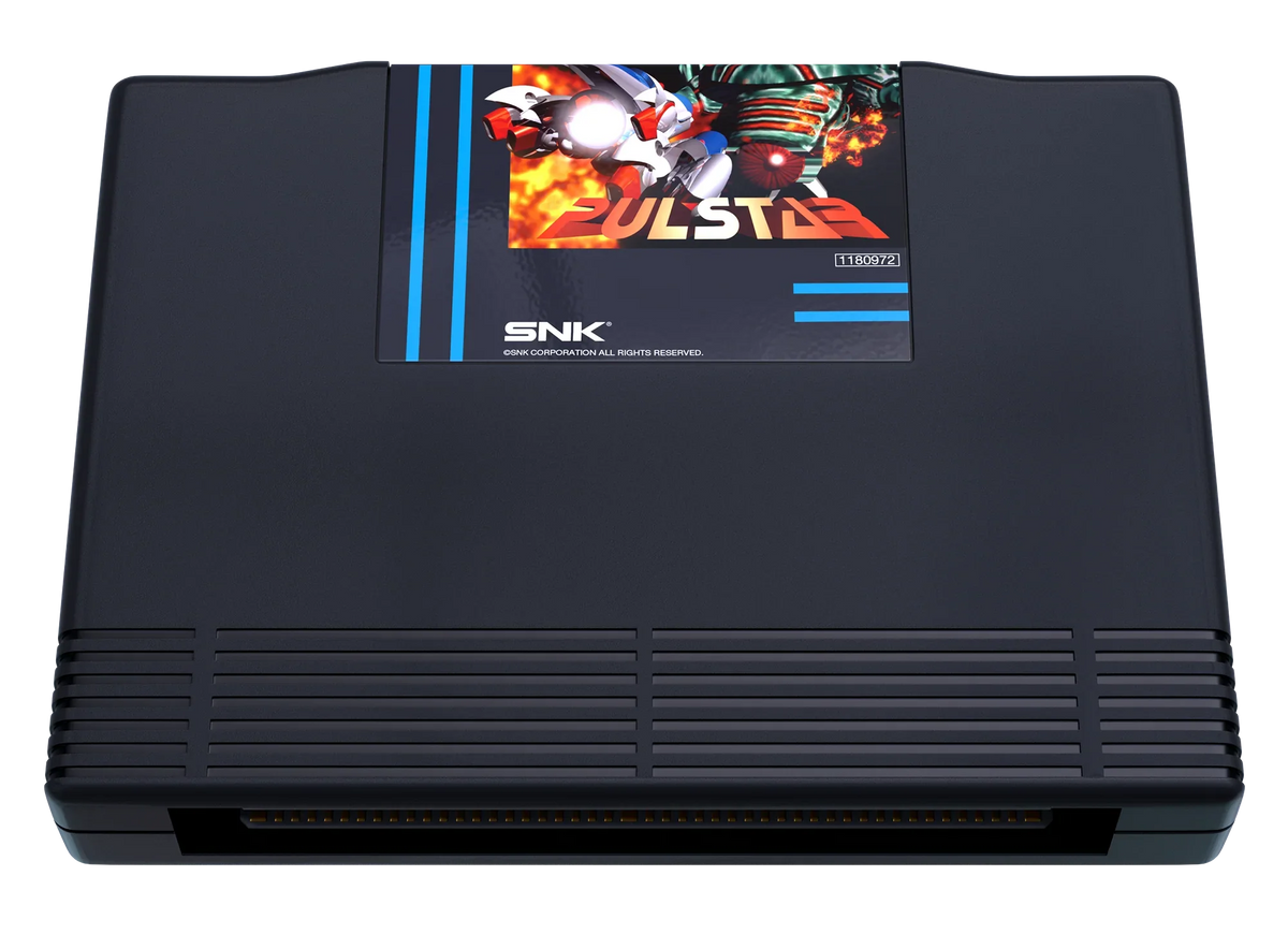 Czarna konsola SNK z grą Pulstar, idealna do retro gamingu i kolekcjonerskich setupów
