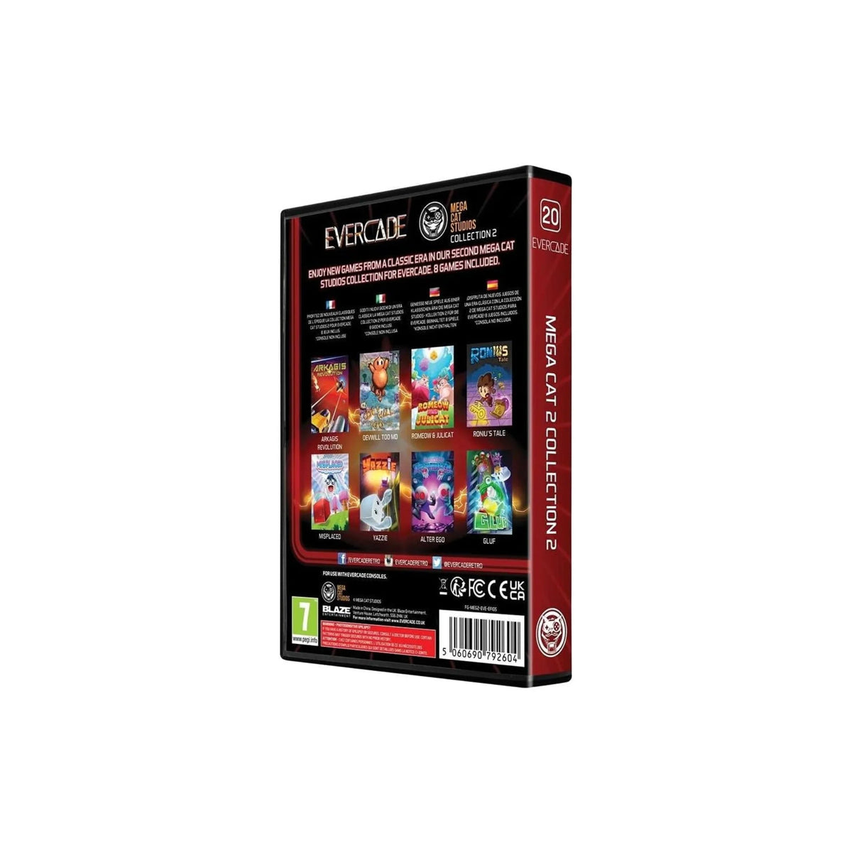 Pudełko gier Mega Cat Studios Collection 2 dla konsoli Evercade, 8 klasycznych tytułów w jednym zestawie