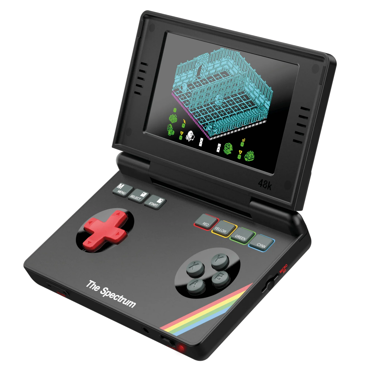 The Spectrum – retro konsola przenośna z klawiszami kolorowymi i ekranem 48k, idealna dla fanów gier vintage
