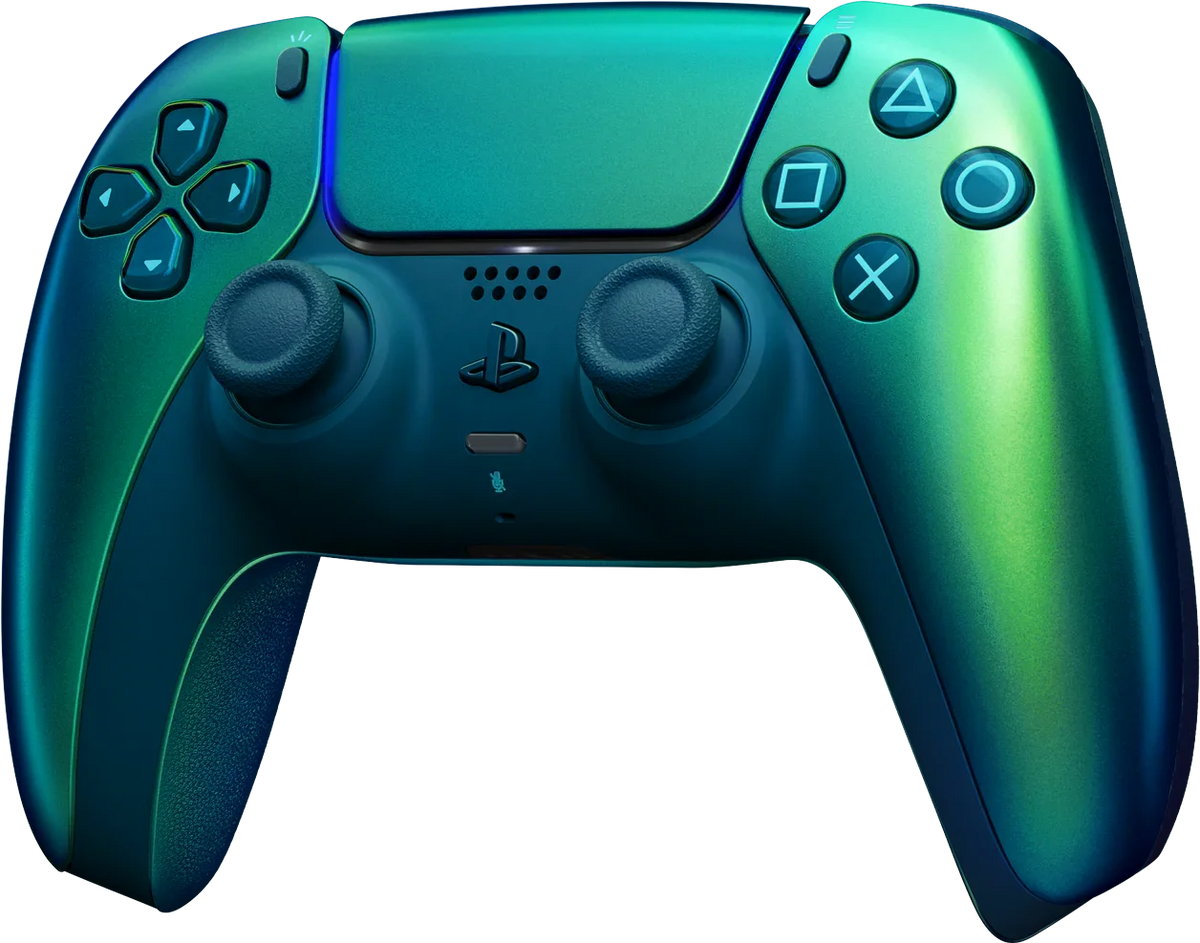 Kontroler PlayStation 5 w kolorze gradientowym zielono-niebieskim, idealny dla graczy i biura domowego