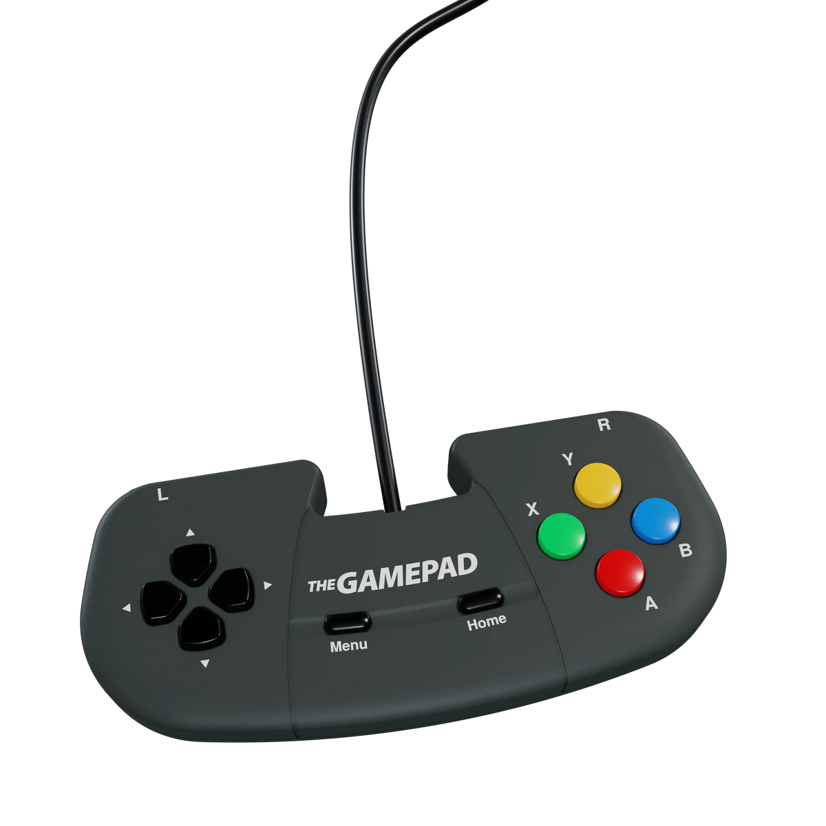 Czarny gamepad z kolorowymi przyciskami A, B, X, Y i dżojstikami, idealny do gier i rozrywki