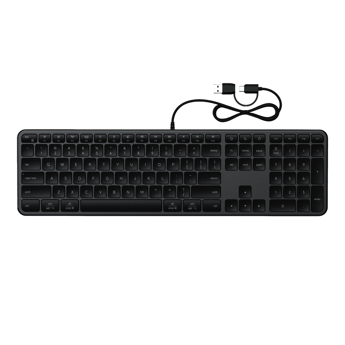 Czarna klawiatura mechaniczna z kablem USB-C, idealna do home office i desk setupu