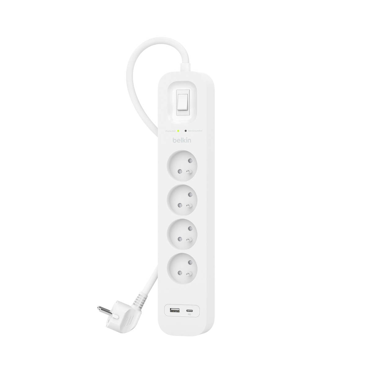 Belkin - Power Strip, 4-sockets + 1xUSB-A 1xUSB-C 525J, 2m