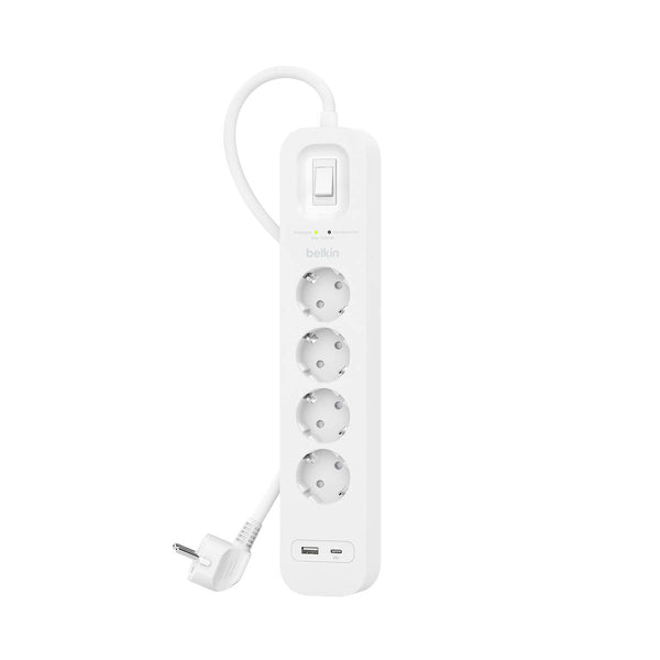 Belkin - Power Strip, 4-sockets + 1xUSB-A 1xUSB-C 525J, Schuko, 2m