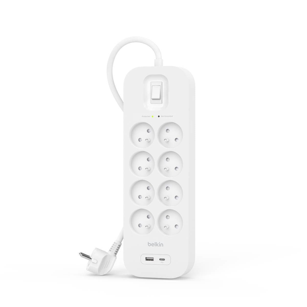 Belkin - Power Strip, 8-sockets + 1xUSB-A 1xUSB-C 900J, 2m