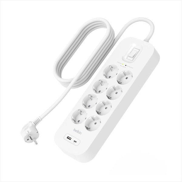 Belkin - Power Strip, 8-sockets + 1xUSB-A 1xUSB-C 900J, Schuko, 2m