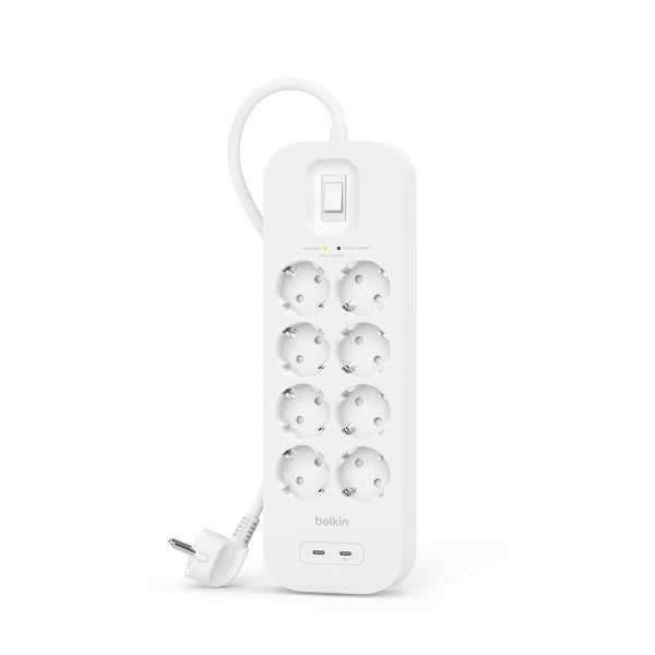 Belkin - Power Strip, 8-sockets + 2xUSB-C 900J, Schuko, 2m