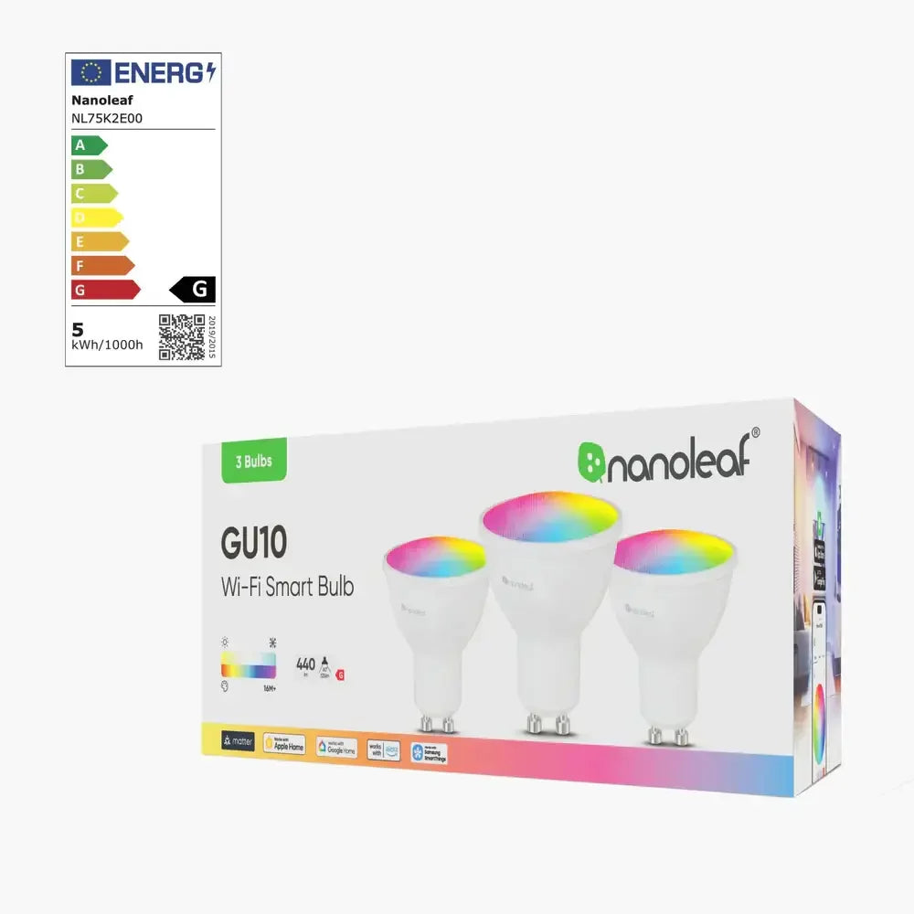 Nanoleaf GU10 Wi-Fi Smart Bulb – kolorowe żarówki LED do inteligentnego domu, 3 sztuki w opakowaniu
