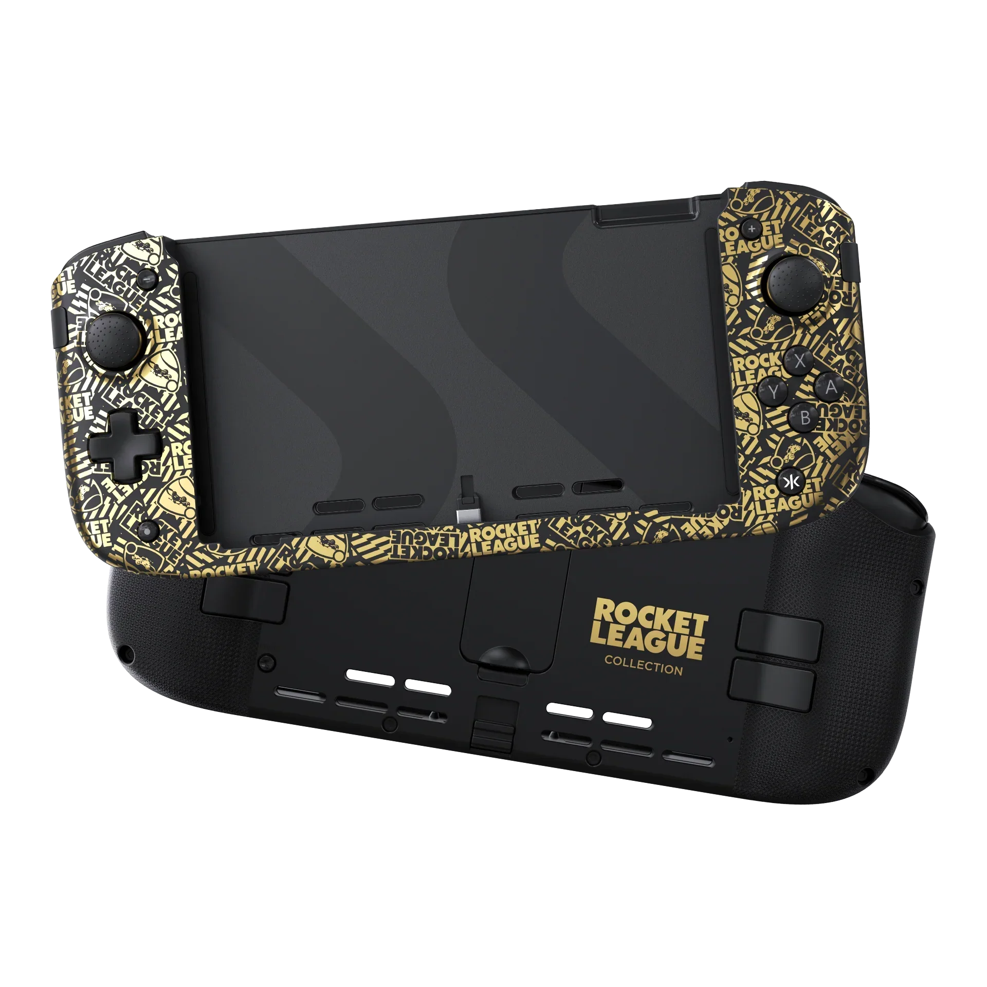 Konsola Steam Deck z etui Rocket League Collection, czarno-złoty design, idealna dla graczy