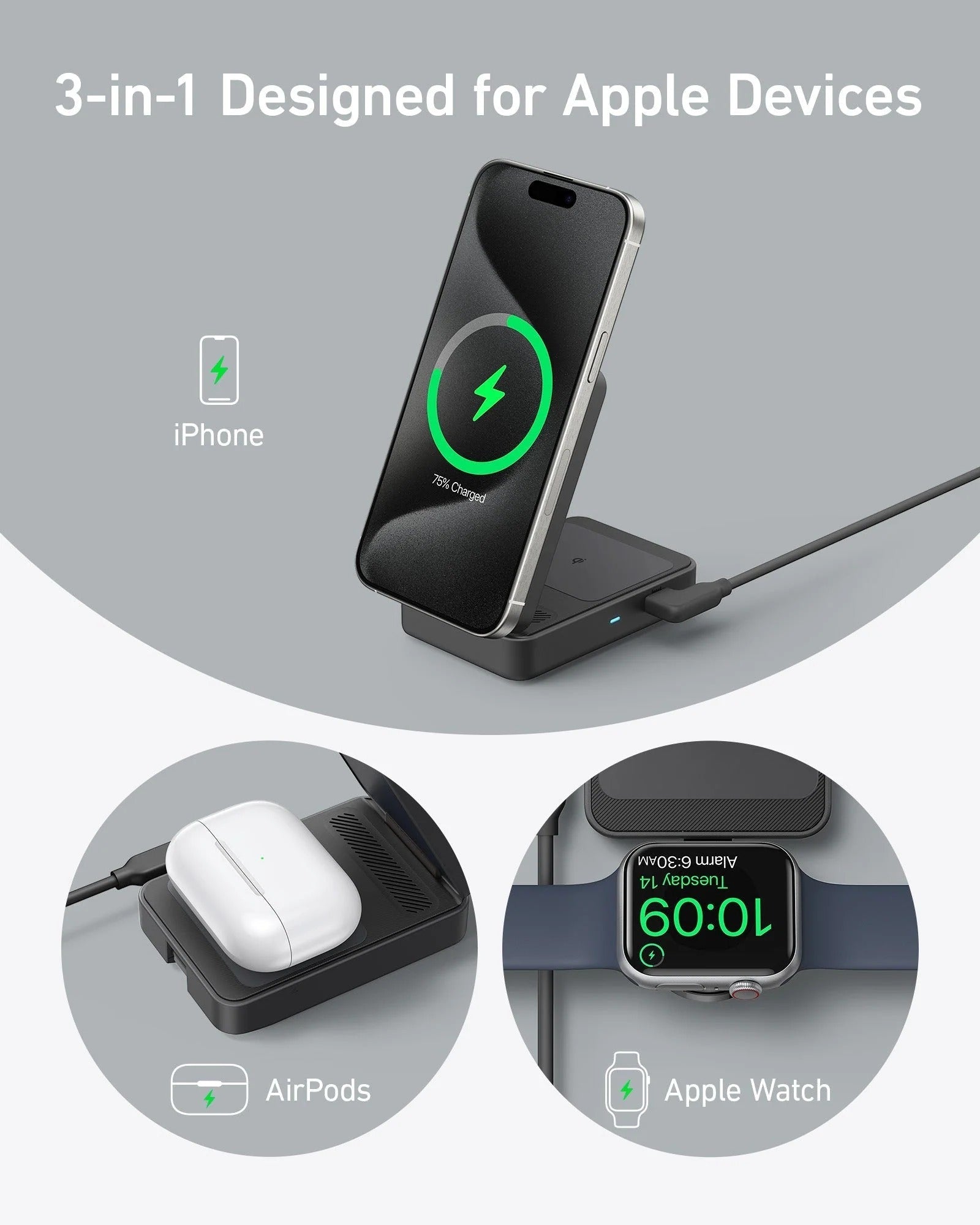 Anker - MagGo Wireless Charging Station (Foldable 3-in-1)