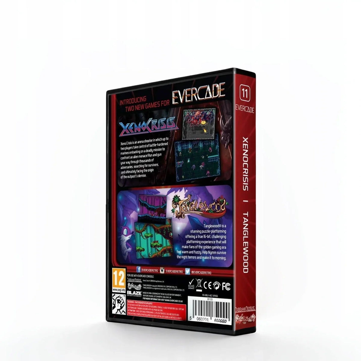 Pudełko gry Evercade z Xeno Crisis i Tanglewood, konsola retro dla graczy