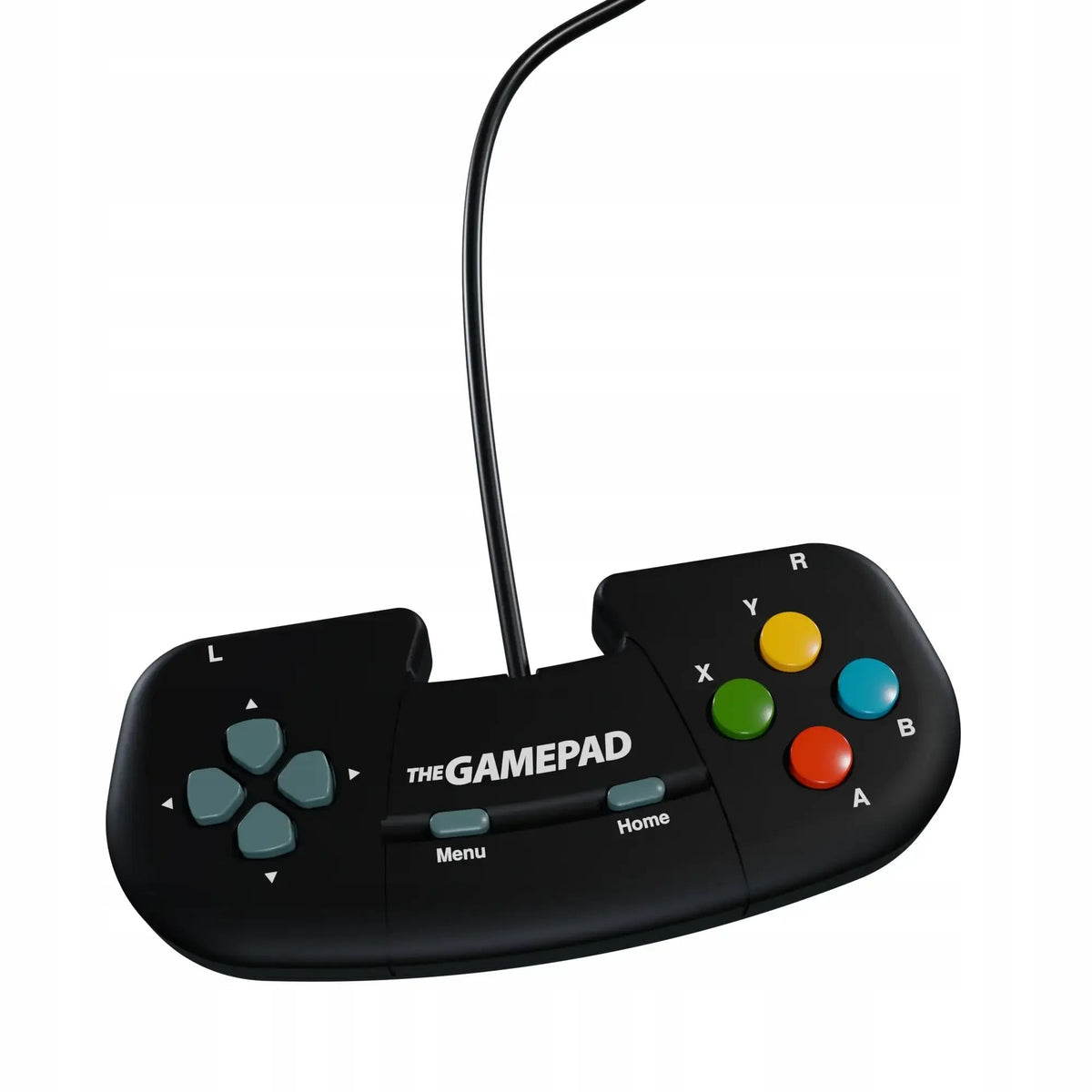 Czarny gamepad z kolorowymi przyciskami A, B, X, Y i dżojstikiem, idealny do gier i rozrywki