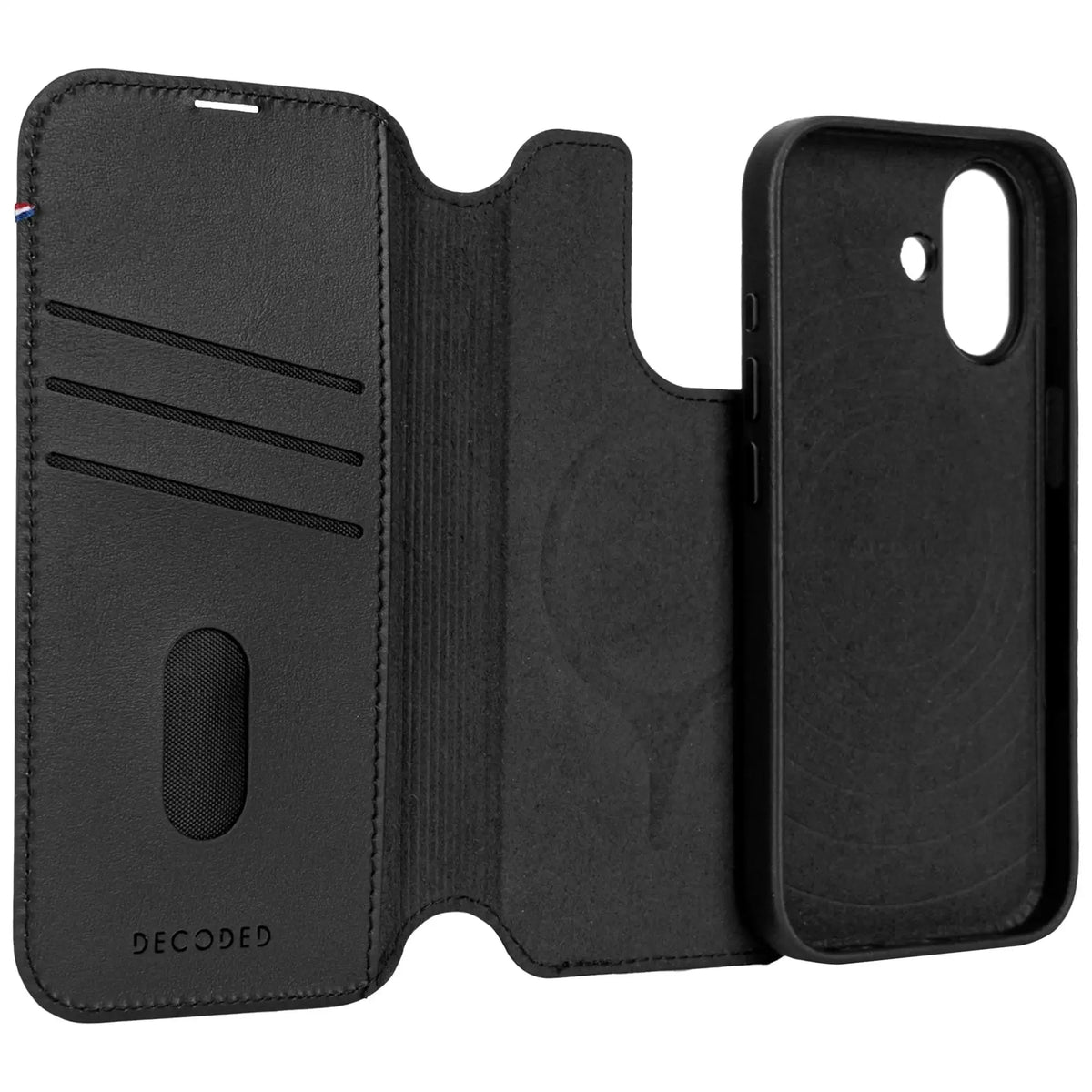 Czarny etui portfel na telefon z kieszeniami na karty i magnetycznym zamkiem