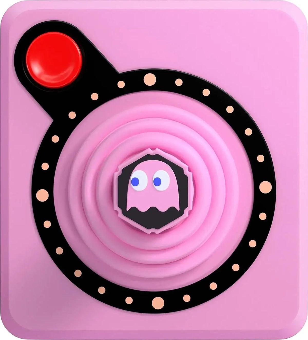 Różowy fidget spinner z postacią Pac-Mana, idealny do relaksu w biurze domowym