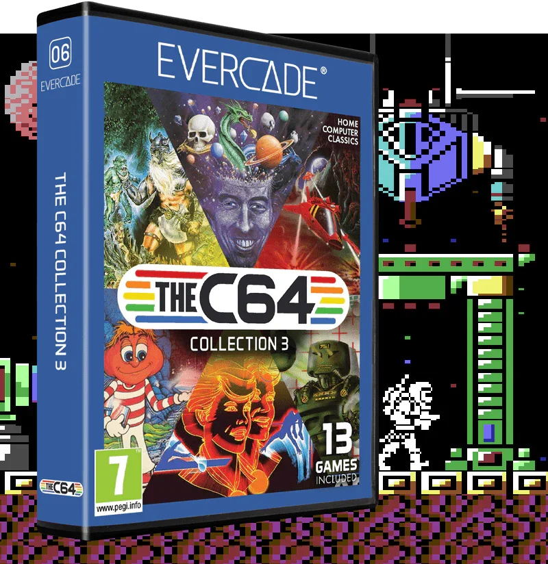 Pudełko gry Evercade The C64 Collection 3 z 13 klasycznymi grami komputerowymi, PEGI 7