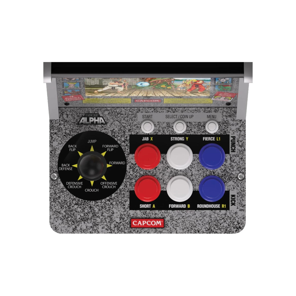 Kontroler do gier Capcom Evercade Alpha z przyciskami i joystickiem, idealny dla fanów retro gamingu